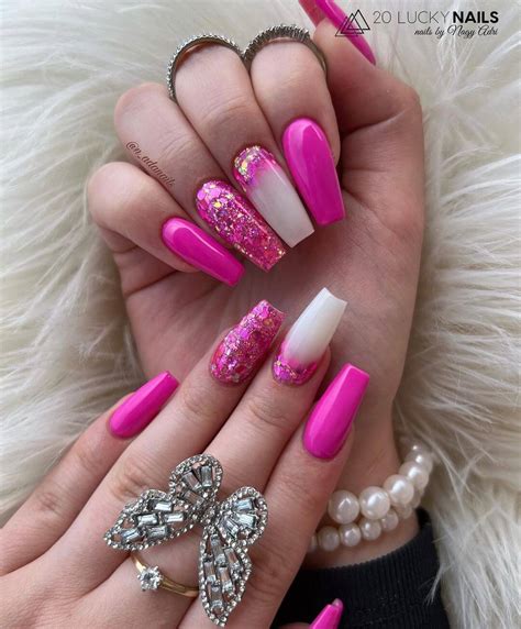 Hot Pink Glitter Tip Nails