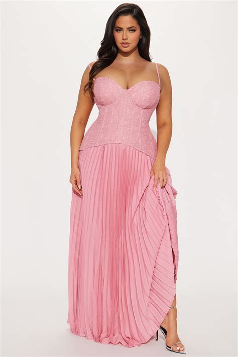 Daniella Lace Corset Pleated Maxi Dress - Pink | Fashion Nova