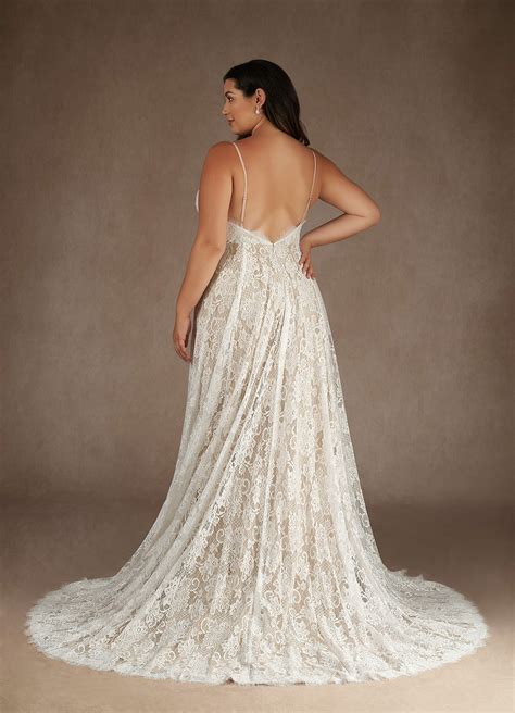 Azazie James Diamond White Nude A-Line V-Neck Lace Dress | Azazie