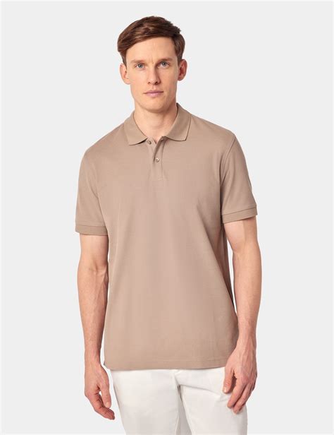 Men's Dark Beige Mercerised Cotton Polo Shirt - Short Sleeve | Hawes ...