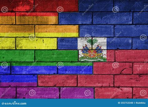 Colourful Painted Big Flag of Haiti and Rainbow Gay Pride Flag on a ...
