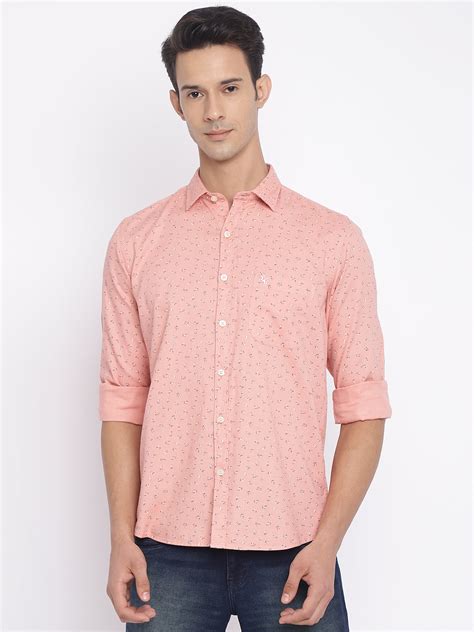 Cantabil Cotton Printed Pink Full Sleeve Casual Shirt for Men with Poc