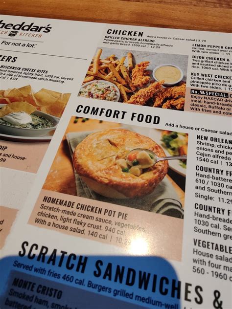Menu at Cheddar's Scratch Kitchen restaurant, Pleasant Prairie