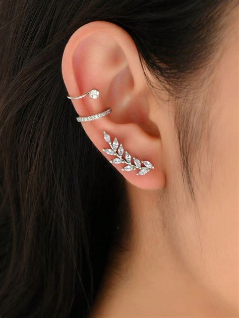 2pcs/set Glamorous Rhinestone Decor Ear Cuff & 1pc Earring For Women ...