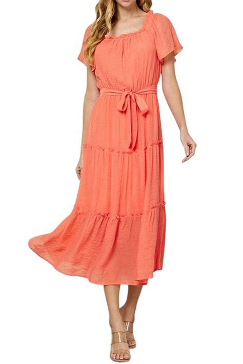 Pastel by Vivienne Women's Frill Hem Flutter Sleeve Ruffle Tiered Maxi ...