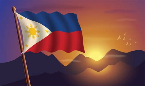 Philippines flag with mountains and sunset in the background 20896288 Vector Art at Vecteezy