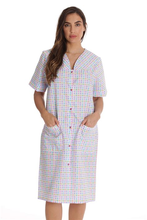 Dreamcrest Women's Seersucker Housecoat Duster - Short Sleeve Snap ...