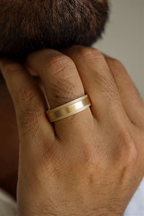 Textured Edge Band | Mens gold wedding band, Mens wedding rings gold ...