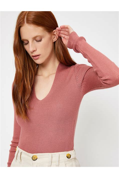 Koton Women's Pink V-Neck Sweater