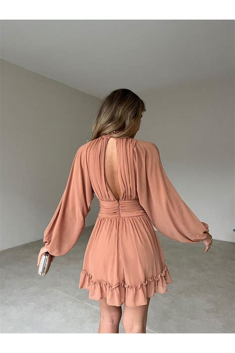 SONREİR Backless Chiffon Fabric Lined Dress- Trendyol