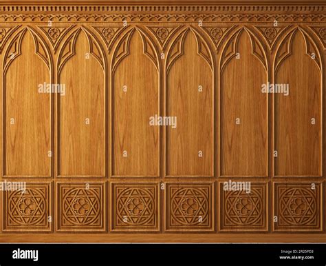 Classic cabinet or castle wall made of gothic wood paneling Stock Photo ...