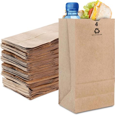 4 Lb Kraft Brown Paper Lunch Bags (100 Count) - Bulk Disposable Lunch ...