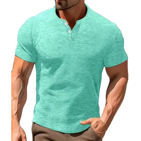 Hvyesh Mens Henley Shirts Short Sleeve Casual Button Down Shirts ...