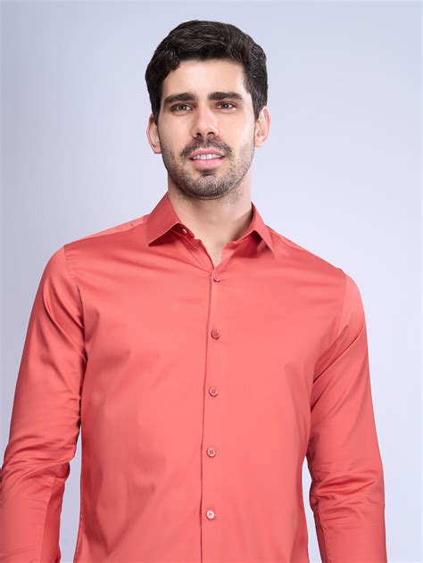 Men's Satin Stretch Cotton Shirt Red