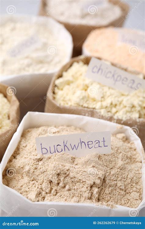 Sacks with Different Types of Flours, Closeup Stock Image - Image of ...