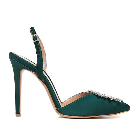 Alice Emerald Green Shoes With Crystal Brooch | Ginissima | Wolf & Badger