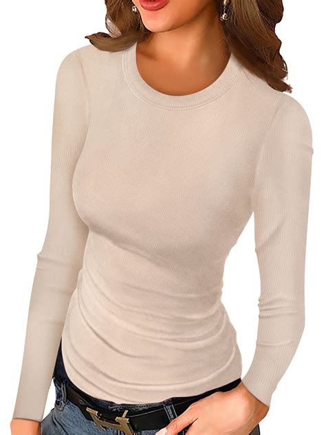 Anygrew Women Long Sleeve Top Casual Basic Slim Knit Ribbed T Shirt ...