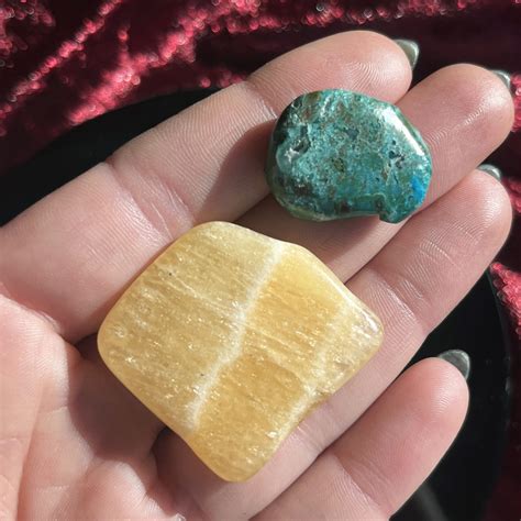 Lilith and Eve Gemstone Duo with orange calcite & chrysocolla