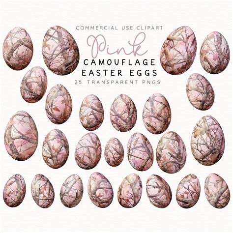 Pink Camouflage Easter Eggs Clip Art Spring Graphics Flyer Illustration Transparent Pngs ...