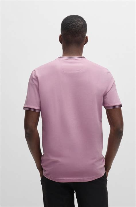 BOSS - Stretch-cotton T-shirt with stripes and logo - light pink