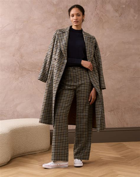 Ash Check Wool Wide Leg Trousers | Women's Trousers | Brora