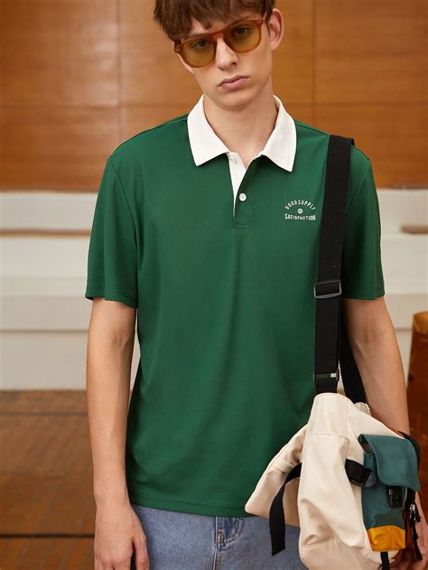 Men Letter Graphic Contrast Collar Polo Shirt | Shirt outfit men, Green ...