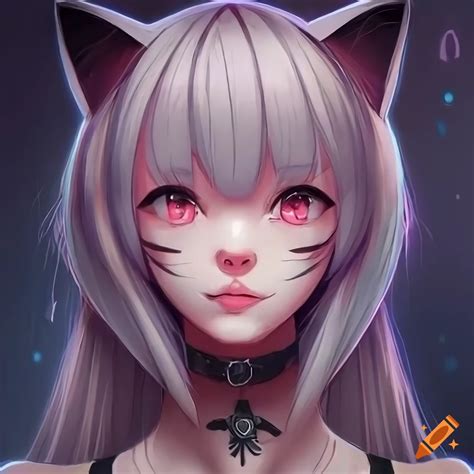Portrait of a cute anime cat girl on Craiyon