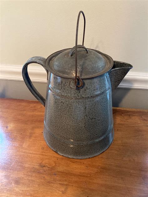 Antique Granite Ware Gray Cowboy Coffee Pot Rustic Farmhouse Cabin ...