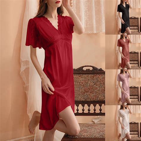 Antinious Women Solid Fashion Long Nightdress Built-in Bra Sleep Dress ...