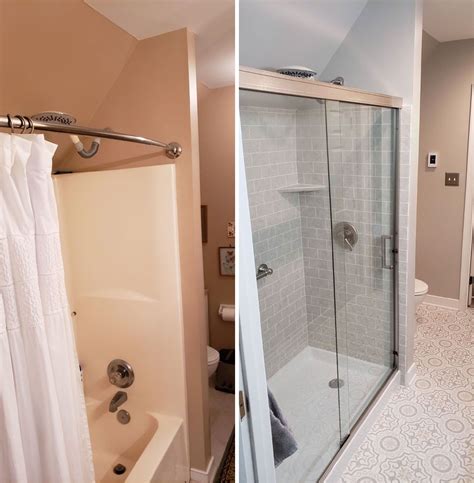 before and after walk-in shower remodel | Tub to shower conversion, Bathroom redesign, Bathrooms ...