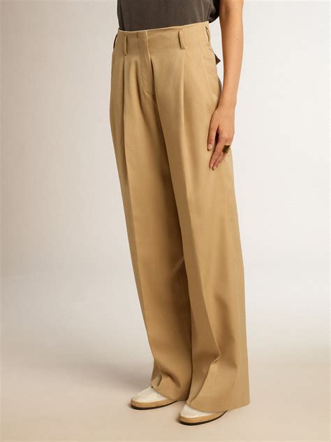 Women’s wool gabardine pants in sand | Golden Goose