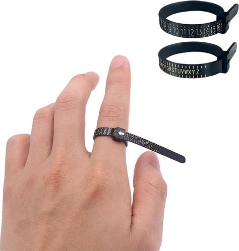 Black US UK Ring Sizer Measuring Tool Plastic Finger Sizer Ring Gauge ...