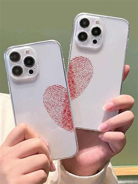 2pcs Simple Couple Fingerprint Pattern Transparent Tpu Full Coverage ...