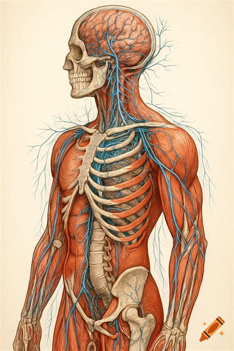 A detailed 3D diagram of a female human body, showcasing the internal ...