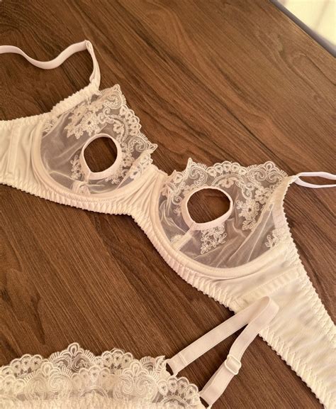 Peep Hole Bra Open Cupless - Hole in Bra for Nipple, Sheer Lace Bra in White, Cut Out Bra Open ...