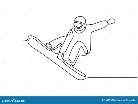 Continuous One Line Drawing of Winter Sport of Snowboarding. a Man on ...