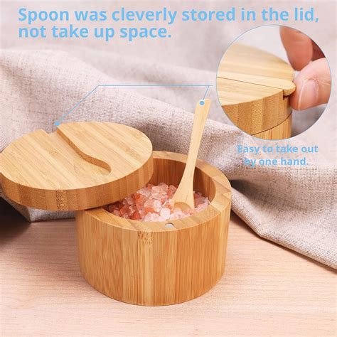 Buy Bamboo Salt Cellar with Mini Spoon by HTB, Kitchen Salt Box with ...