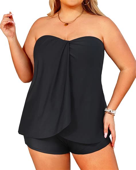 Daci Plus Size Bandeau Tankini Swimsuit for Women Two Piece Halter Swim ...