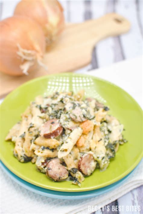 Spinach Alfredo Pasta Bake with Sausage | Becky's Best Bites