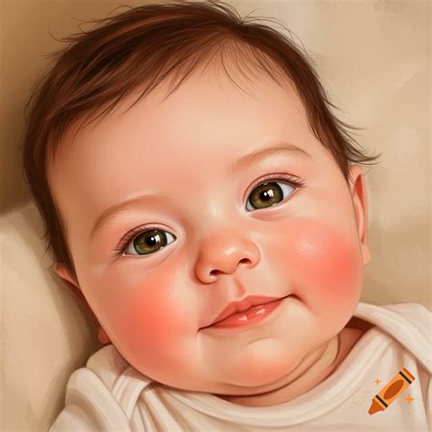 Portrait of a baby with rosy cheeks and green eyes on Craiyon