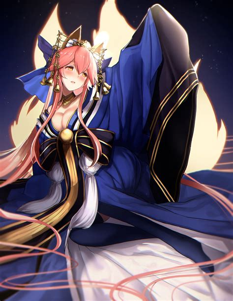 untsue fate/grand order tamamo no mae animal ears cleavage japanese clothes kitsune tail ...