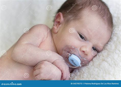 Newborn with pacifier stock image. Image of cuddly, child - 54270575