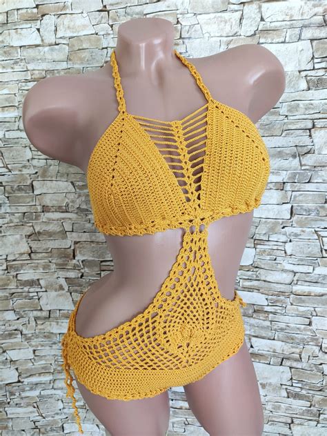 Crochet One Piece Swimsuit Bohemian Swimwear Yellow Bodysuit - Etsy