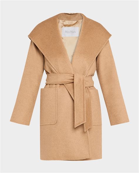 Max Mara Manuela Belted Camel Hair Coat, Black | Neiman Marcus