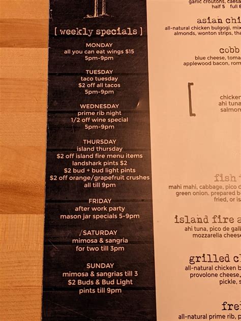 Menu at Oceans & Ale pub & bar, Williamsburg, Richmond Rd