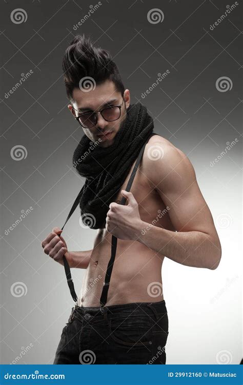 Fashion Man Model Top Naked Posing Dramatic Stock Photo - Image of hands, fashion: 29912160