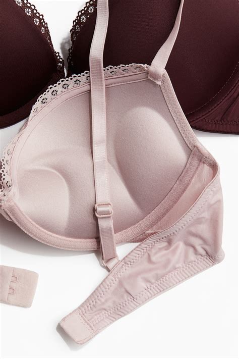 2-pack Microfiber Super Push-up Bras - Burgundy/Light pink - Ladies | H ...