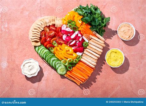 Colorful Vegan Charcuterie Board with Raw Vegetables and Whole Wheat ...