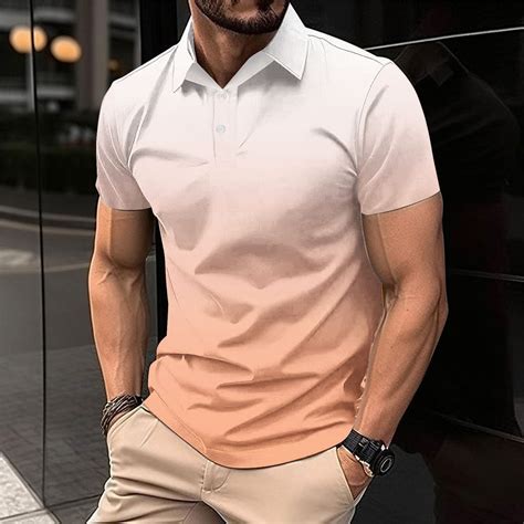 COSFO Gradient Mens Summer Shirts Short Sleeve Collared Casual Pullover ...