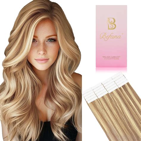 Amazon.com : Befana Tape in Hair Extensions Human Hair Balayage Blonde ...